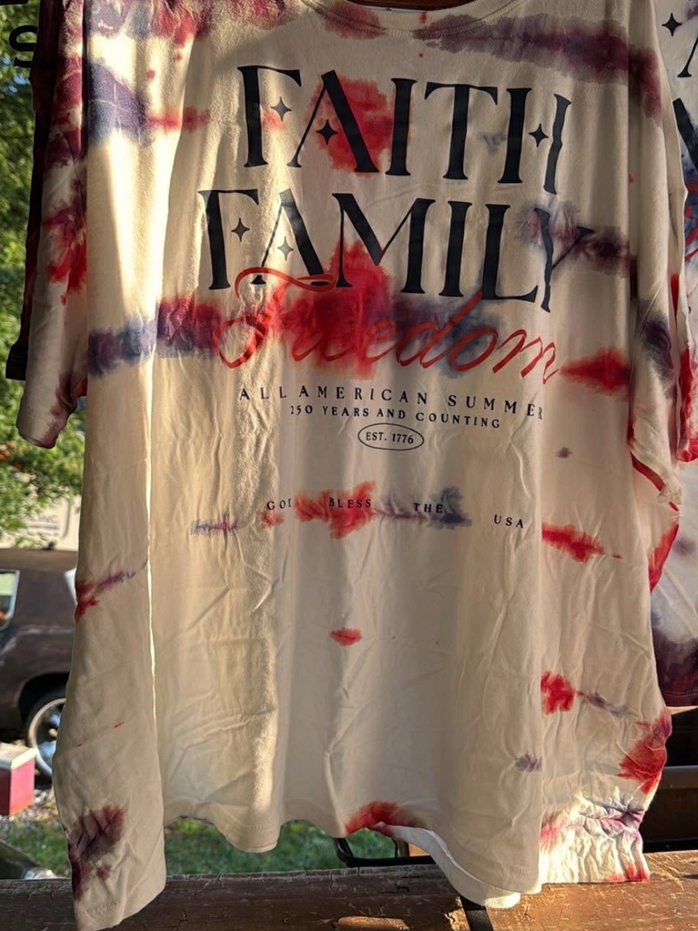 Faith Family Freedom Tie-Dye Graphic Tee - Red & Blue